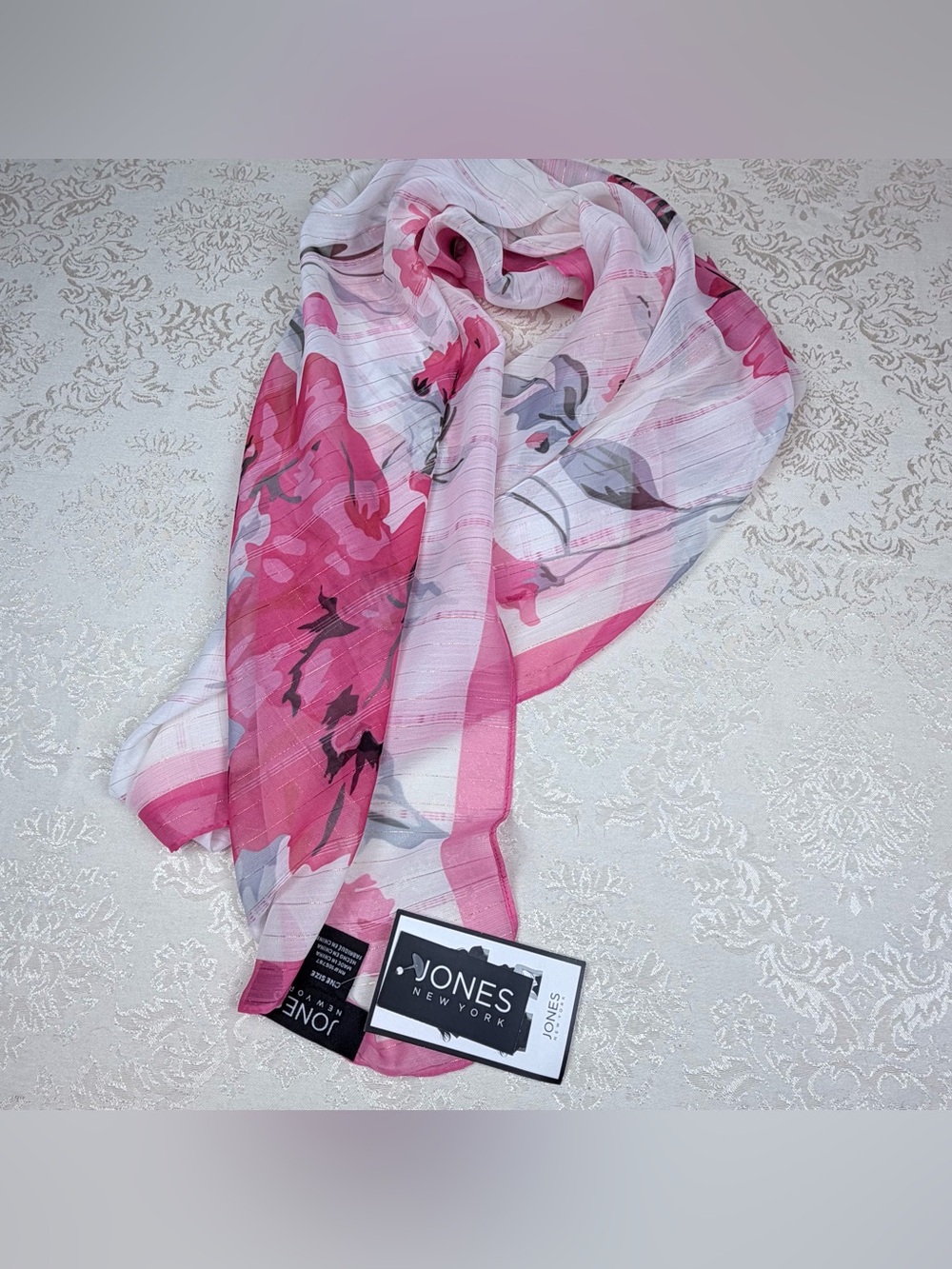 Jones New York Pink Floral Lightweight Scarf, 36”, NWT